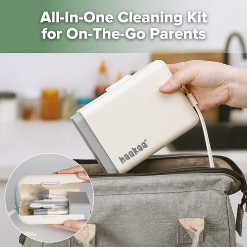 Clean & Dry Travel Bottle Brush Set - Cream & Slate