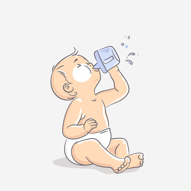 Illustration of a baby drinking water from a sippy cup