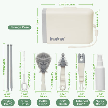 Clean & Dry Travel Bottle Brush Set - Cream & Slate