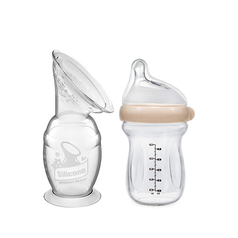 Generation 2 Silicone Breast Pump (150ml) and Gen. 3 Glass Baby Bottle Combo (160ml) | Haakaa.