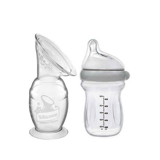 Generation 2 Silicone Breast Pump (150ml) and Gen. 3 Glass Baby Bottle Combo (160ml) | Haakaa.